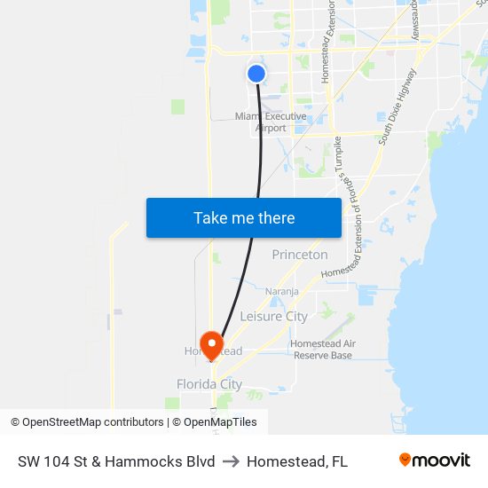 SW 104 St & Hammocks Blvd to Homestead, FL map