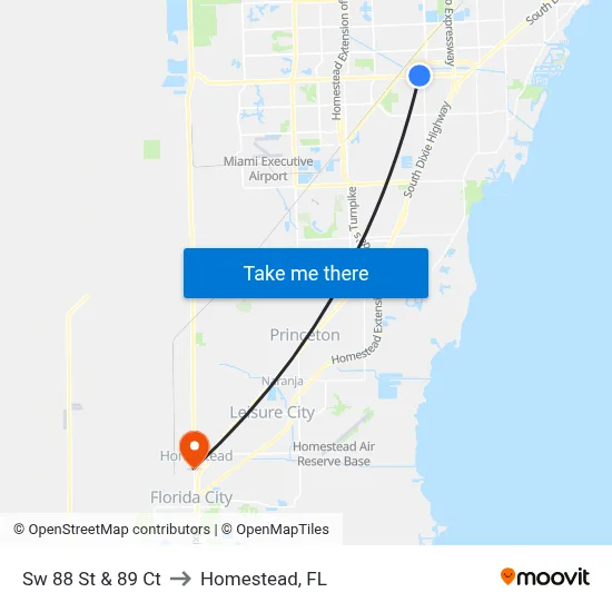 Sw 88 St & 89 Ct to Homestead, FL map