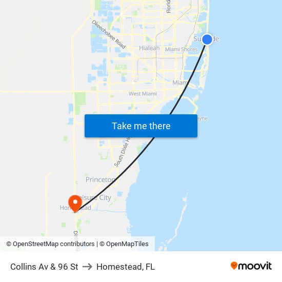 Collins Av & 96 St to Homestead, FL map