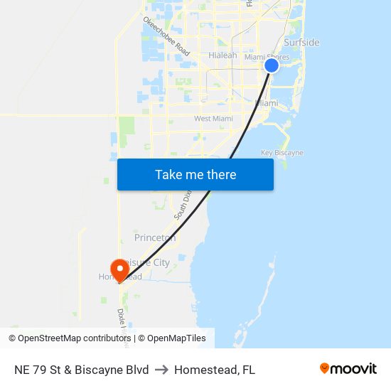 NE 79 St & Biscayne Blvd to Homestead, FL map