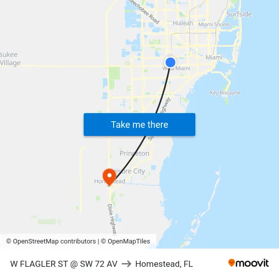 W Flagler St @ Sw 72 Av to Homestead, FL map