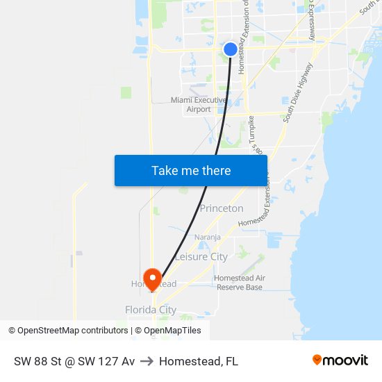 SW 88 St @ SW 127 Av to Homestead, FL map