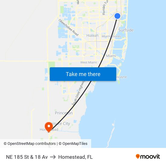 NE 185 St & 18 Av to Homestead, FL map