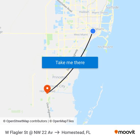 W Flagler St @ NW 22 Av to Homestead, FL map
