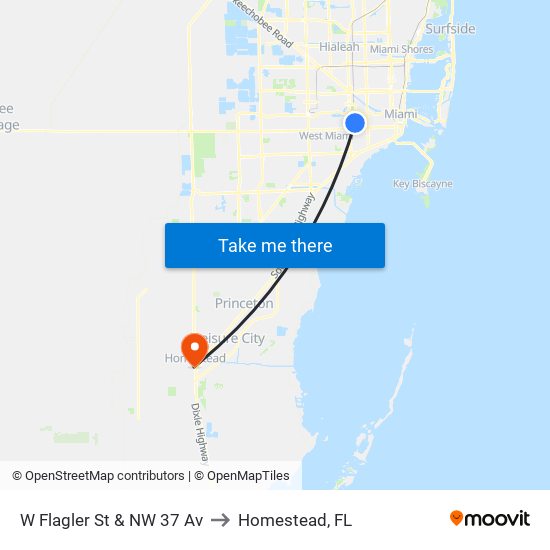 W Flagler St & NW 37 Av to Homestead, FL map
