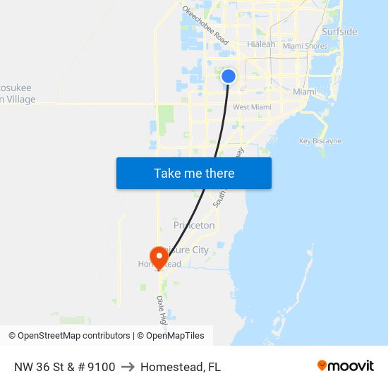 NW 36 St & # 9100 to Homestead, FL map