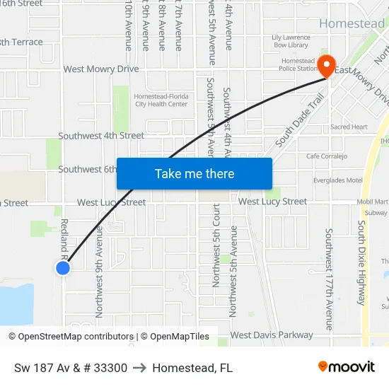 Sw 187 Av & # 33300 to Homestead, FL map