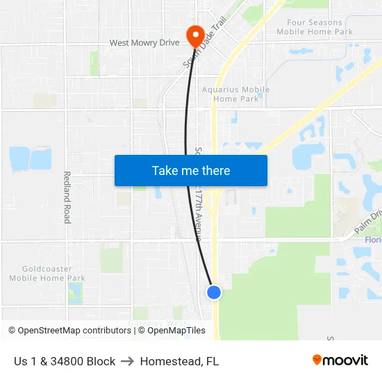 Us 1 & 34800 Block to Homestead, FL map