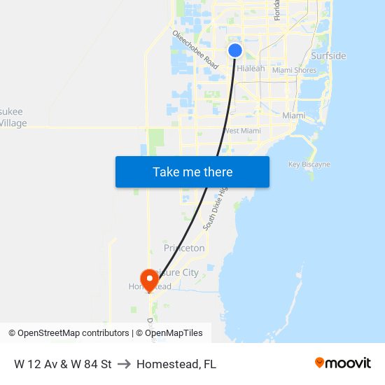 W 12 Av & W 84 St to Homestead, FL map