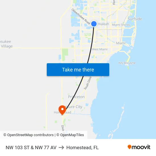 Nw 103 St & Nw 77 Av to Homestead, FL map