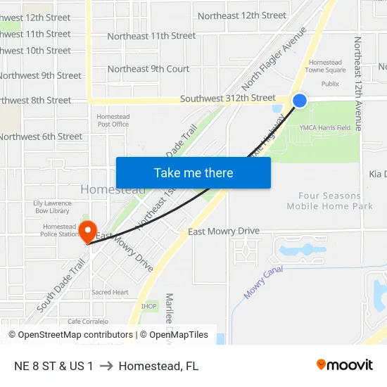 Ne 8 St & Us 1 to Homestead, FL map