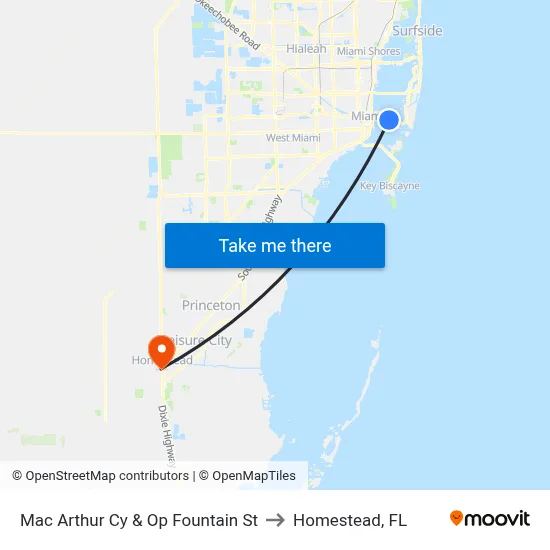 Mac Arthur Cy & Op Fountain St to Homestead, FL map
