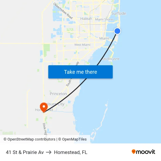 41 St & Prairie Av to Homestead, FL map