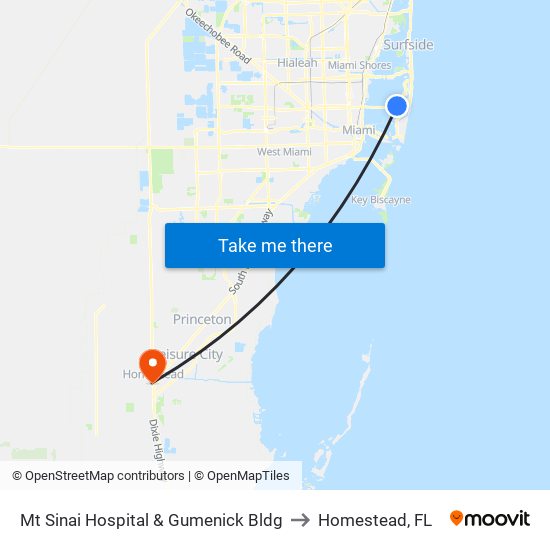 Mt Sinai Hospital & Gumenick Bldg to Homestead, FL map