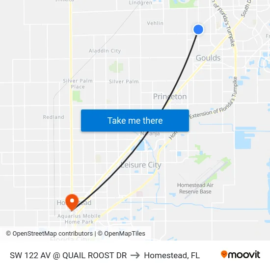 Sw 122 Av @ Quail Roost Dr to Homestead, FL map