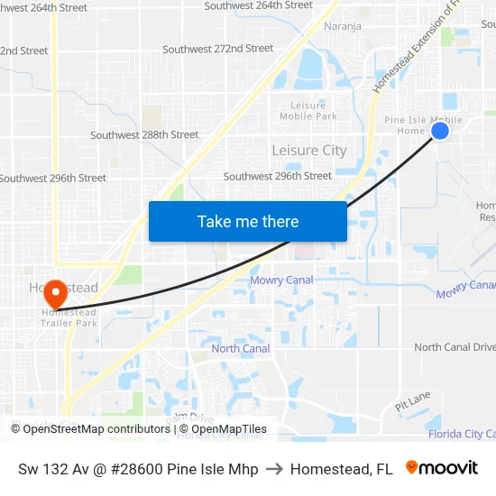 Sw 132 Av @ #28600 Pine Isle Mhp to Homestead, FL map