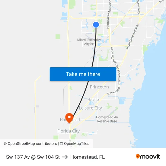 Sw 137 Av @ Sw 104 St to Homestead, FL map