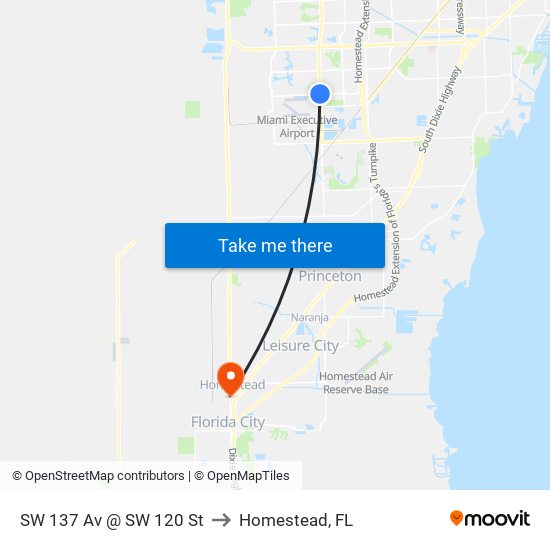 SW 137 Av @ SW 120 St to Homestead, FL map