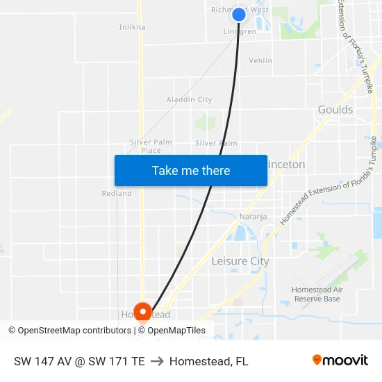 Sw 147 Av @ Sw 171 Te to Homestead, FL map