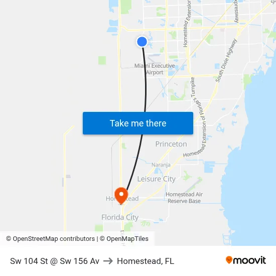 Sw 104 St @ Sw 156 Av to Homestead, FL map