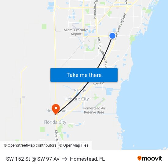 SW 152 St @ SW 97 Av to Homestead, FL map