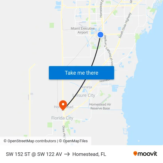 Sw 152 St @ Sw 122 Av to Homestead, FL map
