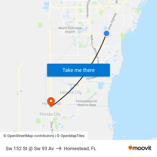 Sw 152 St @ Sw 93 Av to Homestead, FL map