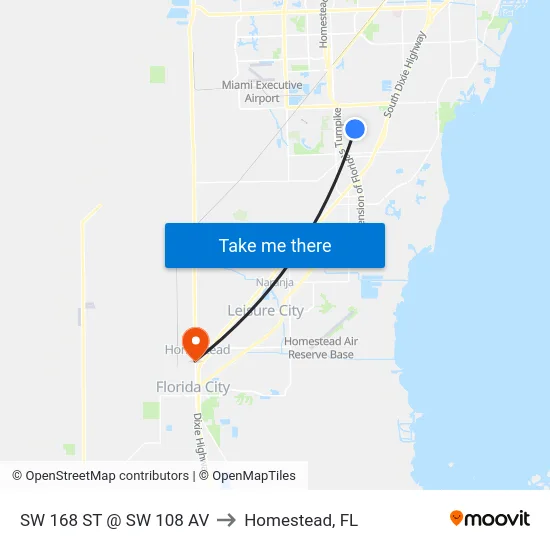 Sw 168 St @ Sw 108 Av to Homestead, FL map