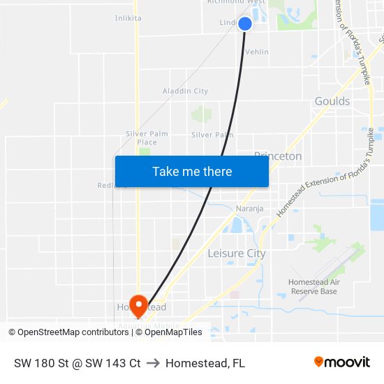 SW 180 St @ SW 143 Ct to Homestead, FL map