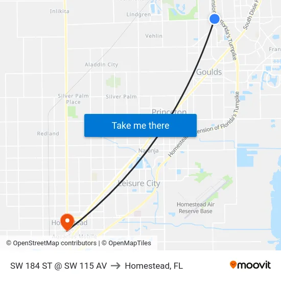 Sw 184 St @ Sw 115 Av to Homestead, FL map