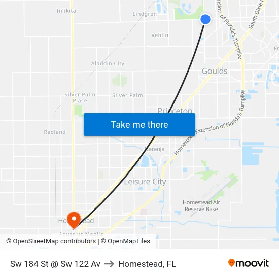 Sw 184 St @ Sw 122 Av to Homestead, FL map