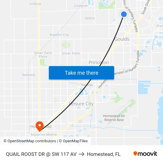 Quail Roost Dr @ Sw 117 Av to Homestead, FL map
