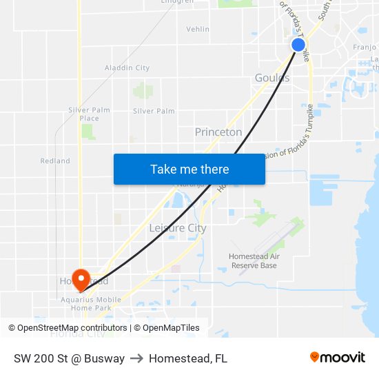SW 200 St @ Busway to Homestead, FL map