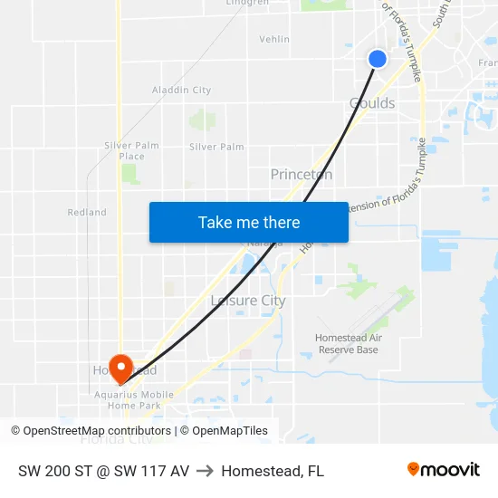 Sw 200 St @ Sw 117 Av to Homestead, FL map