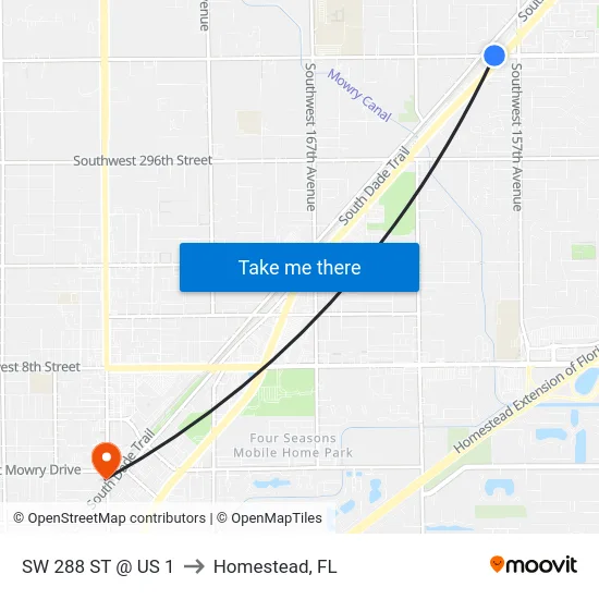 Sw 288 St @ Us 1 to Homestead, FL map