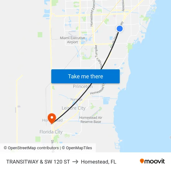 Transitway & Sw 120 St to Homestead, FL map