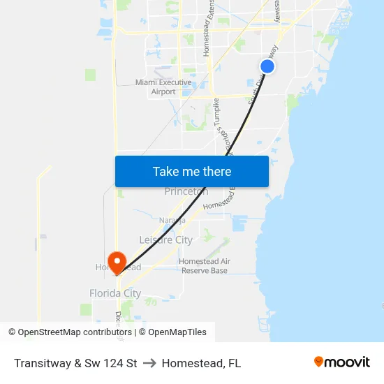 Transitway & Sw 124 St to Homestead, FL map