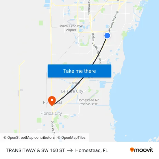 Transitway & Sw 160 St to Homestead, FL map