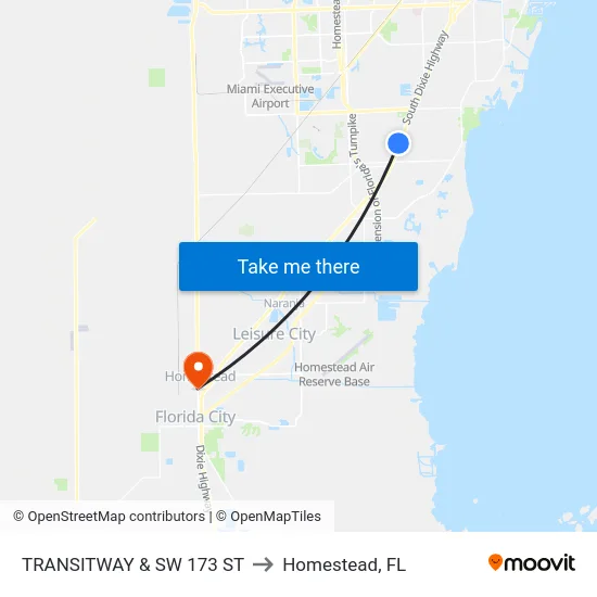 Transitway & Sw 173 St to Homestead, FL map
