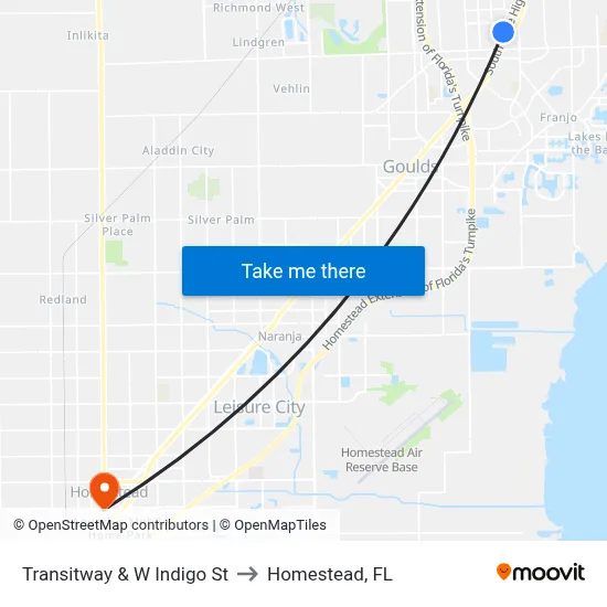 Transitway & W Indigo St to Homestead, FL map