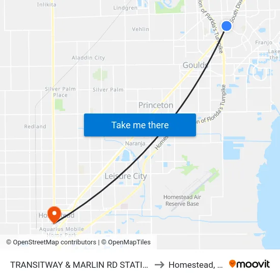 Transitway & Marlin Rd Station to Homestead, FL map