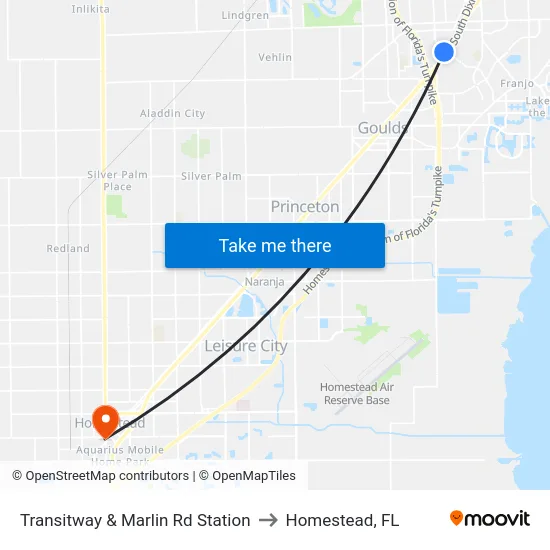 Transitway & Marlin Rd Station to Homestead, FL map