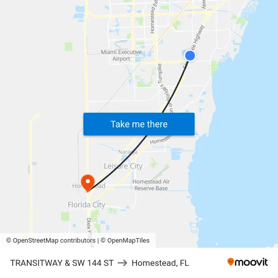 Transitway & Sw 144 St to Homestead, FL map