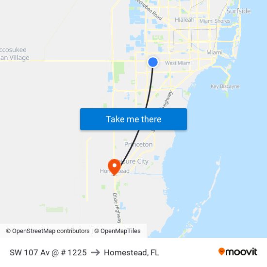 SW 107 Av @ # 1225 to Homestead, FL map