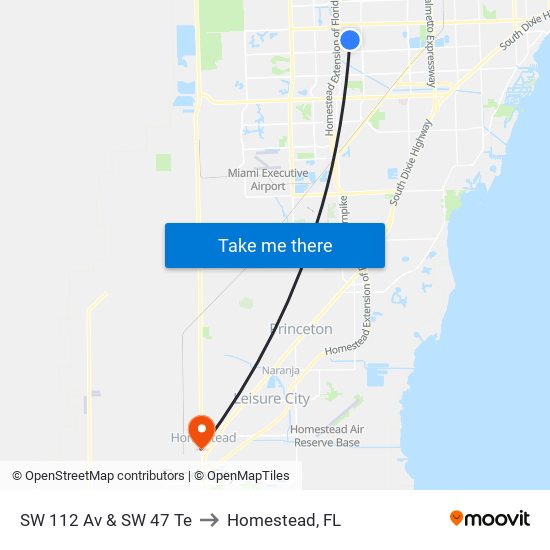 SW 112 Av & SW 47 Te to Homestead, FL map