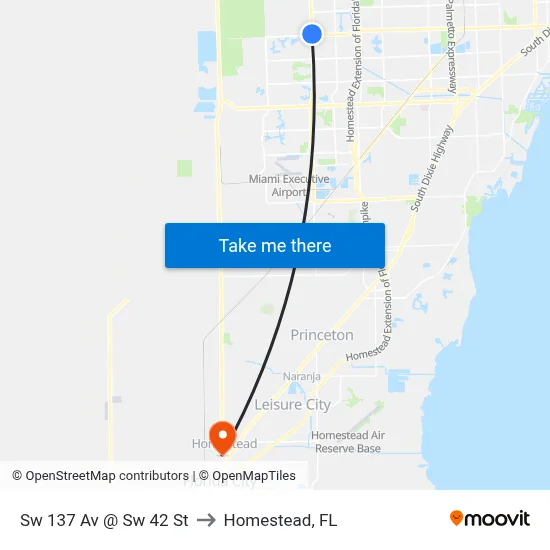 Sw 137 Av @ Sw 42 St to Homestead, FL map