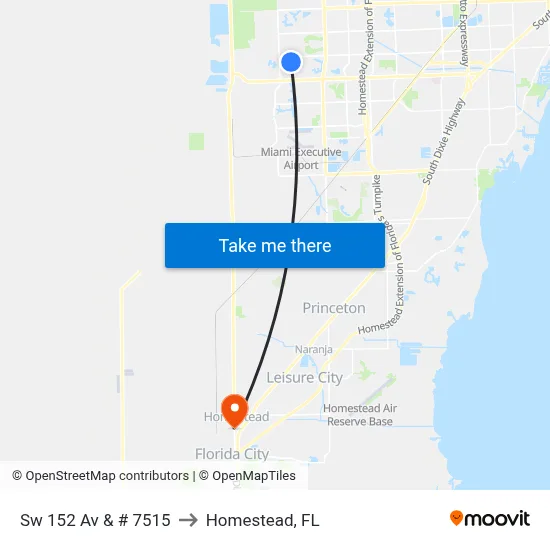 Sw 152 Av & # 7515 to Homestead, FL map