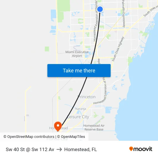 Sw 40 St @ Sw 112 Av to Homestead, FL map