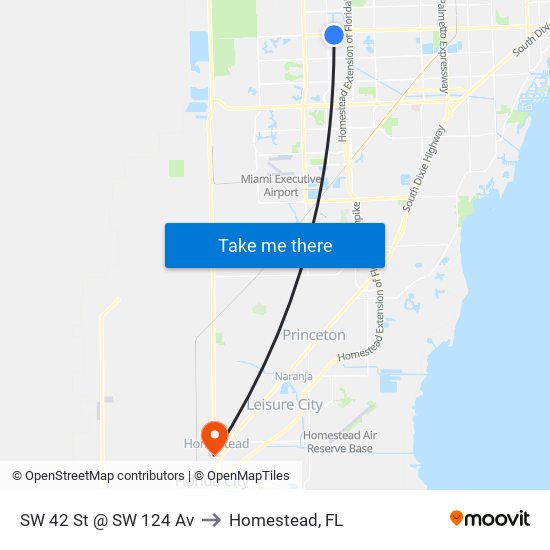 SW 42 St @ SW 124 Av to Homestead, FL map