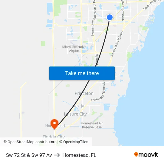 Sw 72 St & Sw 97 Av to Homestead, FL map